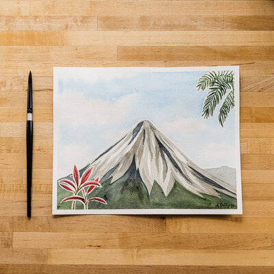 Watercolor painting of a volcano in Costa Rica by Amy Duffy