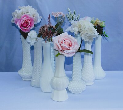 milk glass white vases for rent