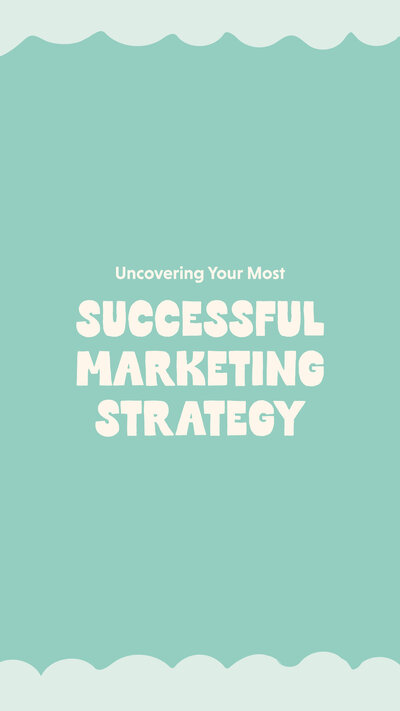 Aqua background with scallops at the bottom and text that says "Uncovering your most successful marketing strategy"