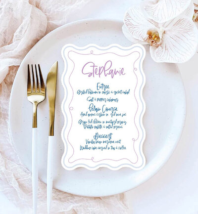 Big Love menu in white waves, with peach, double-sided