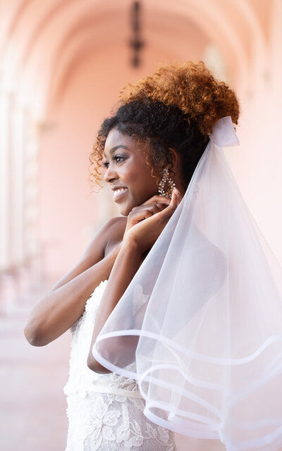 African American bride during getting ready bridal detail portraits in St Augustine FL
