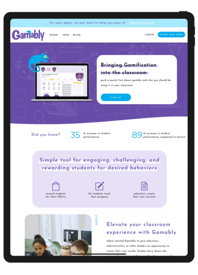 A screenshot of the newly redesigned Gamably website displayed on an iPad, showcasing the modern, user-friendly layout and improved functionality after the redesign by Unica Formo.