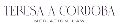 The main logo of Teresa A Cordoba Mediation Law. A simple wordmark logo with the words "Teresa A Cordoba" in a serif font in uppercase type. The letters "RE" in Teresa and "RD" in Cordoba are thoughtfully connected for a professional and elegant feel. Underneath the words "Mediation Law" are also in uppercase, but in a sans serif font.