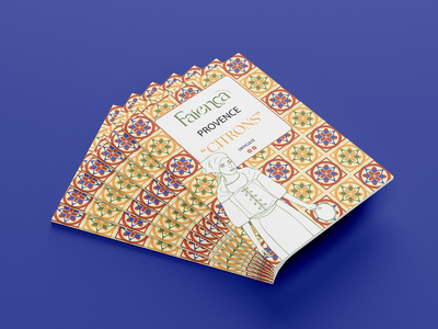 Maquette créée par Fenicia Studio pour l'identité visuelle d'une marque de broderie. Elle représente un guide des points pour que la créatrice puisse réaliser ses présentations des motifs. Sur la page de garde est dessinée une brodeuse provençale pour illustrer au mieux son univers.
