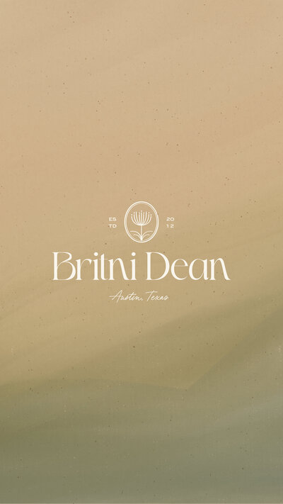 Britni Dean Photography logo on a tan blue and green texture background