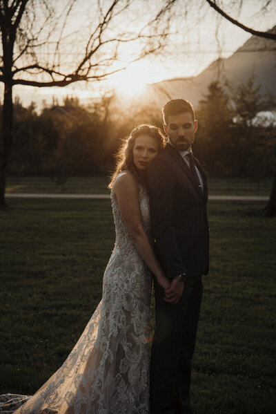 Couple at sunset at Hazel Creek Farms in Chilliwack