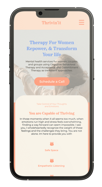 iphone mockup with a therapist website mobile design