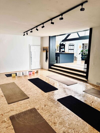 Yoga mats laid out in Studio Eight, Wells