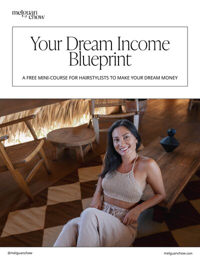 Mockup of the Dream Income Blueprint for hairstylists and beauty professionals. A guide to map out your dream income, design your schedule, and align services for profitable growth.