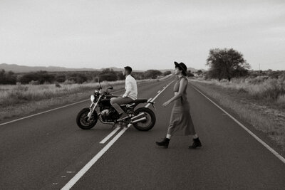 Couple session on a motorbike