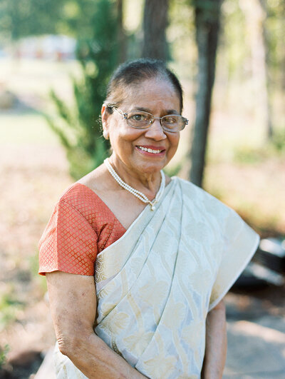 Portrait of a grandmother in Indian attire on a wedding day