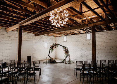Ceremony backdrop warehouse wedding