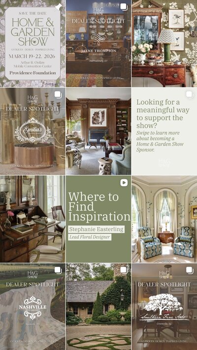 screen shot showing the latest 12 posts for the home and garden show instagram features inspiration interior photos and announcements
