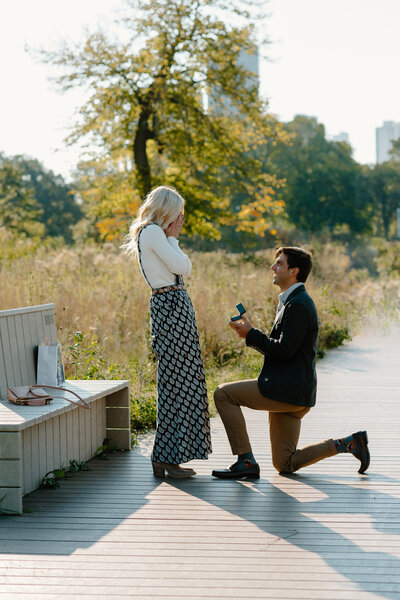 man proposes to his girlfriend in Lincoln Park