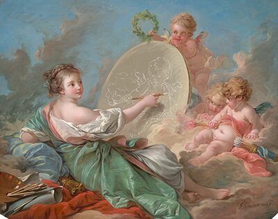 Rococo Painting of a woman drawing two cherubs