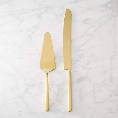 Gold cake server and knife