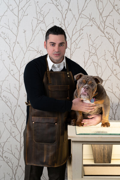 Private Jeweler Christopher and his english bulldog  Jasper