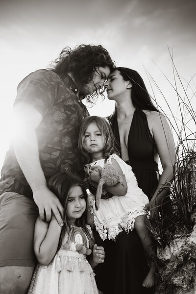 lifestyle family portraits in black and white at the beach in st pete fl