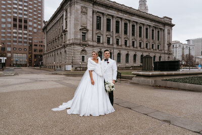 Cleveland bride and groom in downtown