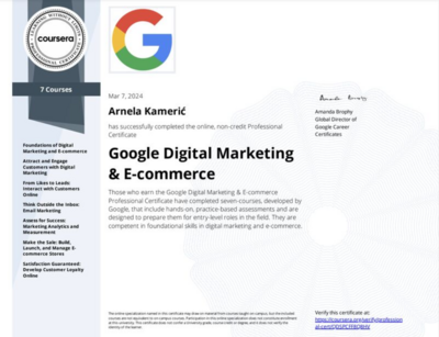 Screenshot of the Google Certificate in Digital Marketing