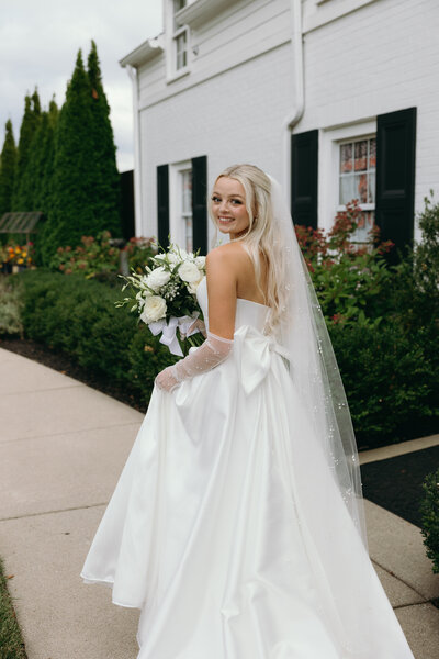 Bride smiling, captured by Ryann B Photography, offering wedding photography packages in Indianapolis and beyond.