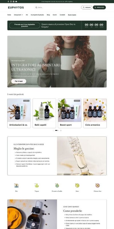 home page e commerce shopify integratori alimentari