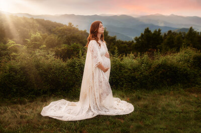 Expectant mother poses for Maternity Portraits in Asheville, NC.