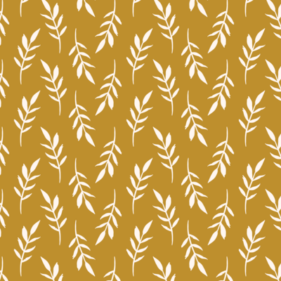 delicate hand painted leaf branches scattered in a simple organic flowing pattern in the colors of cream and golden yellow