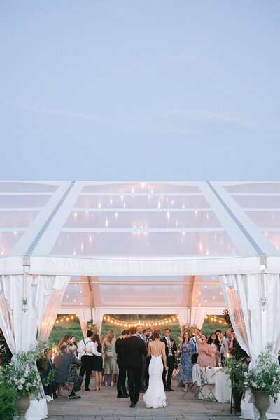 Bride and groom walk up memorial steps at their DC wedding