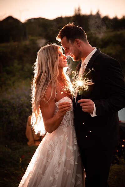 happy couple taking engagement photos