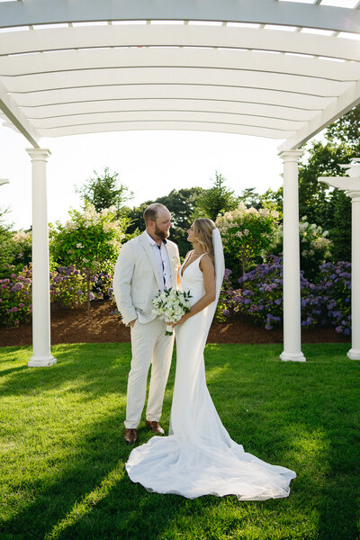 garden wedding couple portraits at Ocean Edge Resort in Cape Cod