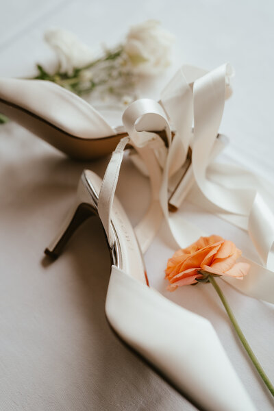 Bridal shoes with bouquet at Netherbyres