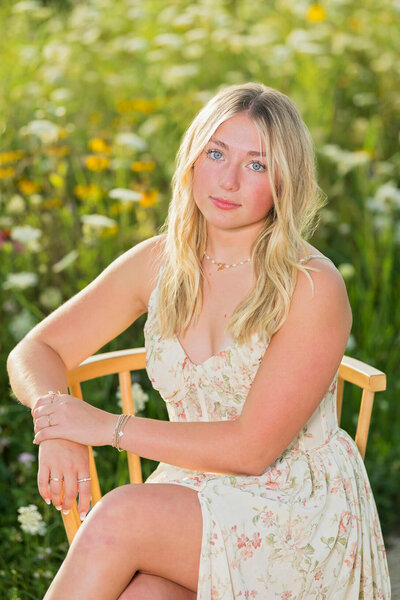senior photo in wisconsin flower field