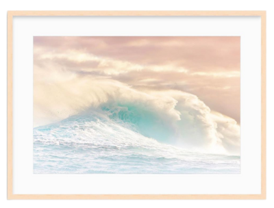 Horizontal framed ocean print of Peahi, or Jaws, on the island of Maui