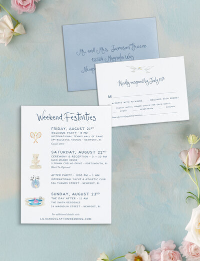 Semi custom wedding invitation with Newport, RI nautical theme