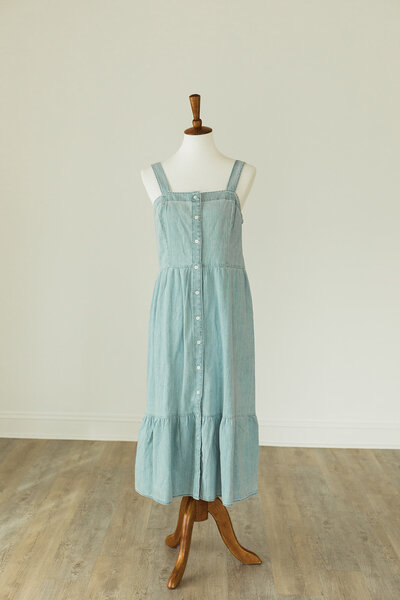sleeveless blue jean dress with buttons up front