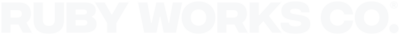 Bold, all-caps red text displaying Ruby Works Co.®™' in a strong, modern font. This branded typography reflects the agency’s confident, strategic, and results-driven approach to branding, web design, and digital marketing for small businesses and creative professionals."