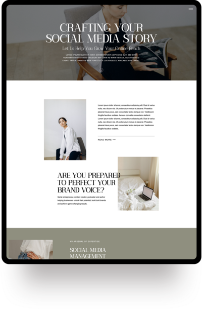 Experience the Lisbon Showit template crafted for social media managers by Amare Creative. Elevate your online presence with this stylish and functional design.