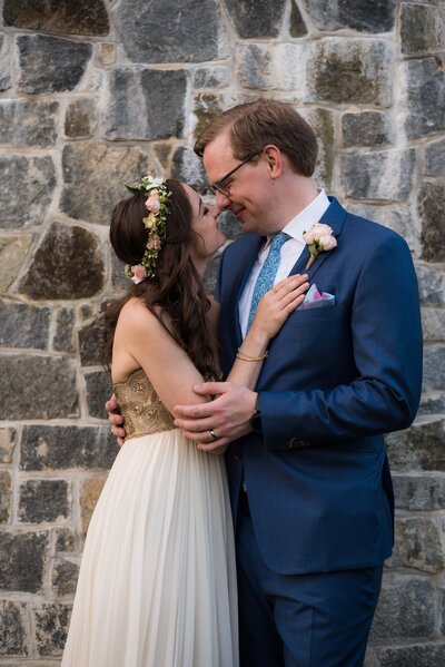 Bride and groom kiss