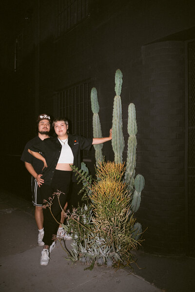 flash photography of queer couple in Los Angeles