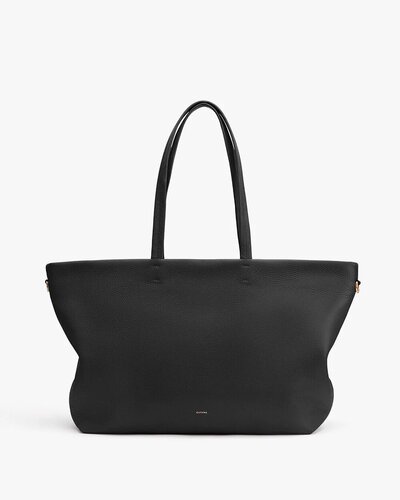 Black Cuyana Brand Classic Easy Zipper Tote Dappled Leather 