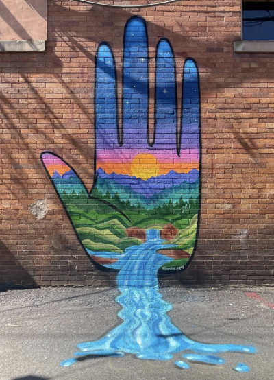 mural of multicolor hand