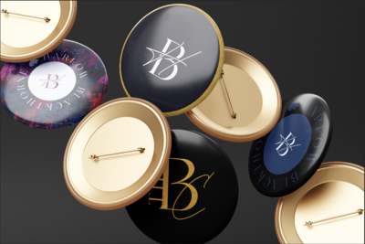 Mockup of branded buttons for an author