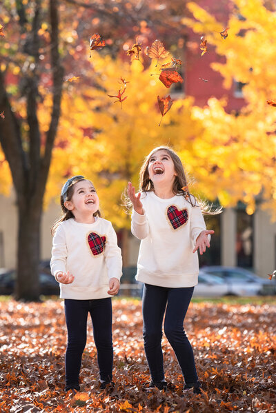 Hoboken NJ Family Photographer Kim Lorraine Photography, matching sisters, sisters pictures, twins pictures, family pictures, fall photography, autumn photography, leaves, leaves change color, yellow