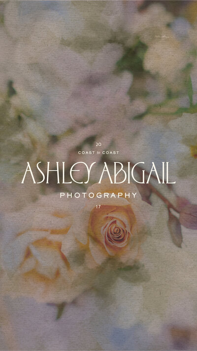 Ashley Abigail Photography logo on a floral texture background