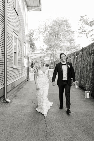 bride and groom embracing
