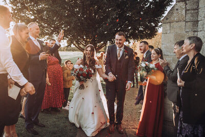 Couple just married entering the reception