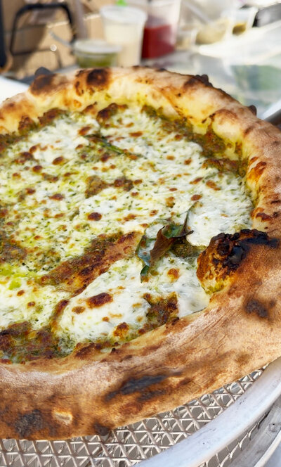 pesto style neapolitan pizza for a catering event