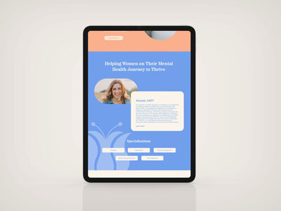 vertical ipad mockup of a therapist website design