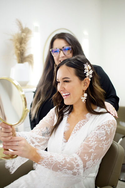 Emily Blake with a Bridal Makeup Client